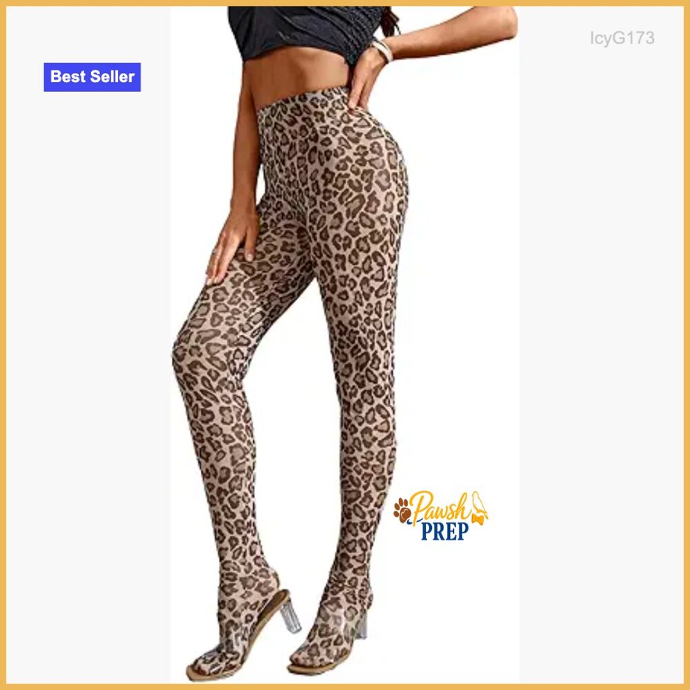 Mesh High Waist Skinny Leggings with Leopard Print Tummy Control